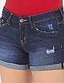 Aeropostale Women Dark Blue Low Rise Dark Washed Distressed Denim Shorts