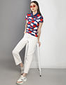 Tommy Hilfiger Women Blue Abstract Print Slim Fit Polo Shirt
