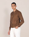 U.S. Polo Assn. Men Brown Stand Collar Solid Bomber Jacket