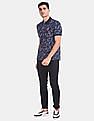 U.S. Polo Assn. Men Blue Printed Cotton Stretch Polo Shirt
