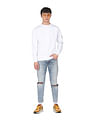 Calvin Klein Jeans Men White Crew Neck Monogram Sleeve Badge Sweatshirt