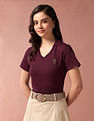 U.S. Polo Assn. Women V-Neck Polo Collar T-Shirt