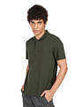 Calvin Klein Men Olive Elevated Logo Tape Solid Pique Polo Shirt