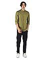 Tommy Hilfiger Men Yellow And Navy Stretch Two Tone Oxford Casual Shirt