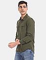 Calvin Klein Men Olive Cotton Twill Utility Double Flap Pocket Casual Shirt
