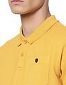 AD by Arvind Men Golden Yellow Cotton Solid Polo Shirt