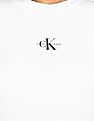 Calvin Klein Women White Round Neck Side Drawstring Ribbed T-Shirt