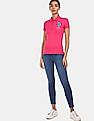 U.S. Polo Assn. Women Brand Applique Ribbed Collar Polo Shirt