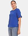 Tommy Hilfiger Women Blue Round Neck Solid Woven Top