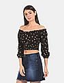 Aeropostale Women Black Printed Off Shoulder Top