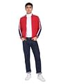 Flying Machine Stand Collar Striped Sleeve Bomber Jacket