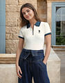 U.S. Polo Assn. Women Contrast Collar Zipper Polo Shirt