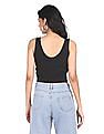 Calvin Klein Women Black V-Neck Ribbed Crop Top
