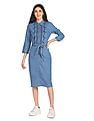 Flying Machine Women Spread Collar Washed Dress