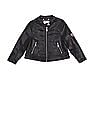 U.S. Polo Assn. Kids Girls Black Mandarin Collar Solid Biker Jacket