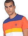 U.S. Polo Assn. Men Coral And White Stripe Front Colour Block T-Shirt