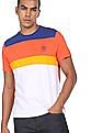 U.S. Polo Assn. Men Coral And White Stripe Front Colour Block T-Shirt