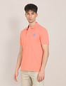 U.S. Polo Assn. Men Coral Ribbed Collar Solid Polo Shirt