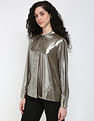 Tommy Hilfiger Gold Lame Pleated Front Shirt