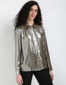 Tommy Hilfiger Gold Lame Pleated Front Shirt