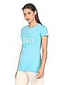 Aeropostale Women Aqua Crew Neck Brand Print T-Shirt