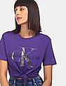 Calvin Klein Women Violet Glitter Monogram Print T-Shirt