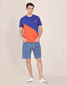 U.S. Polo Assn. Men Blue And Orange Cotton Colour Block T-Shirt