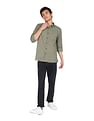 Flying Machine Button-Down Collar Slub Solid Shirt