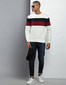 Tommy Hilfiger Men Ivory Crew Neck Striped Cotton Sweater