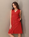 U.S. Polo Assn. Women V-Neck Solid Fit And Flare Dress