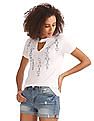 Aeropostale Choker Neck Embroidered T-Shirt