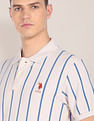 U.S. Polo Assn. Men Off White Cotton Pique Vertical Stripe Polo Shirt
