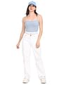 Calvin Klein Jeans Women Light Spaghetti Strap Brand Tape Crop Top