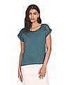 Aeropostale Women Teal Round Neck Crochet Insert Top