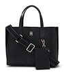 Tommy Hilfiger Solid Blue Pu Handbags
