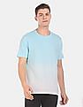 Aeropostale Men Light Blue And White Ombre Dyed Cotton T-Shirt